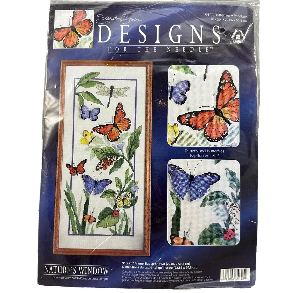 Designs for the Needle Counted Cross Stitch Kit Nature's Window Butterflies 9x20